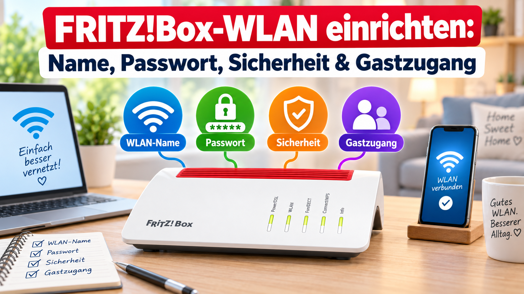 FRITZ!Box-WLAN einrichten: Passwort, Sicherheit & Gastzugang