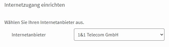 Einrichtungsassistent mit Auswahlfeld für den Internetanbieter
