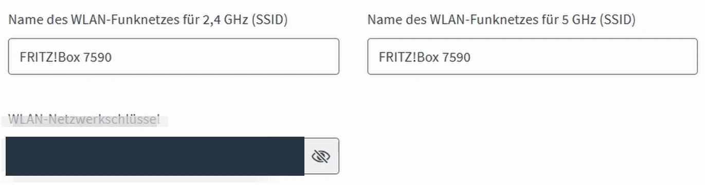 Felder für die WLAN-Namen im 2,4- und 5-GHz-Band sowie verdeckter WLAN-Netzwerkschlüssel