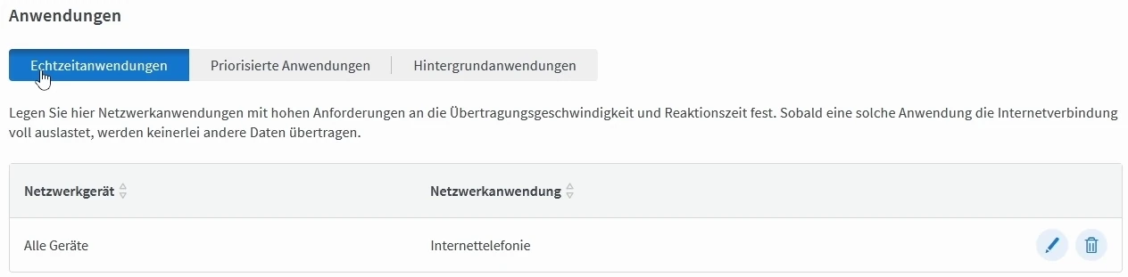 Kategorie Echtzeitanwendungen mit einer Regel für Internettelefonie auf allen Geräten