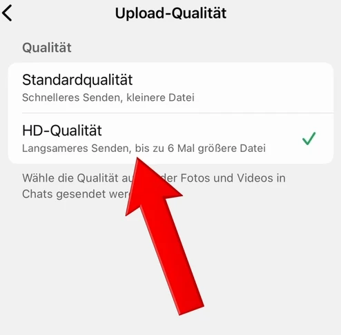WhatsApp-Upload-Qualität mit ausgewählter HD-Qualität