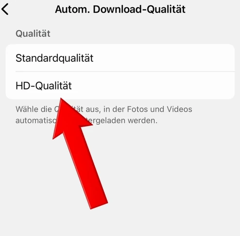 WhatsApp-Auswahl der automatischen Download-Qualität mit Standardqualität und HD-Qualität